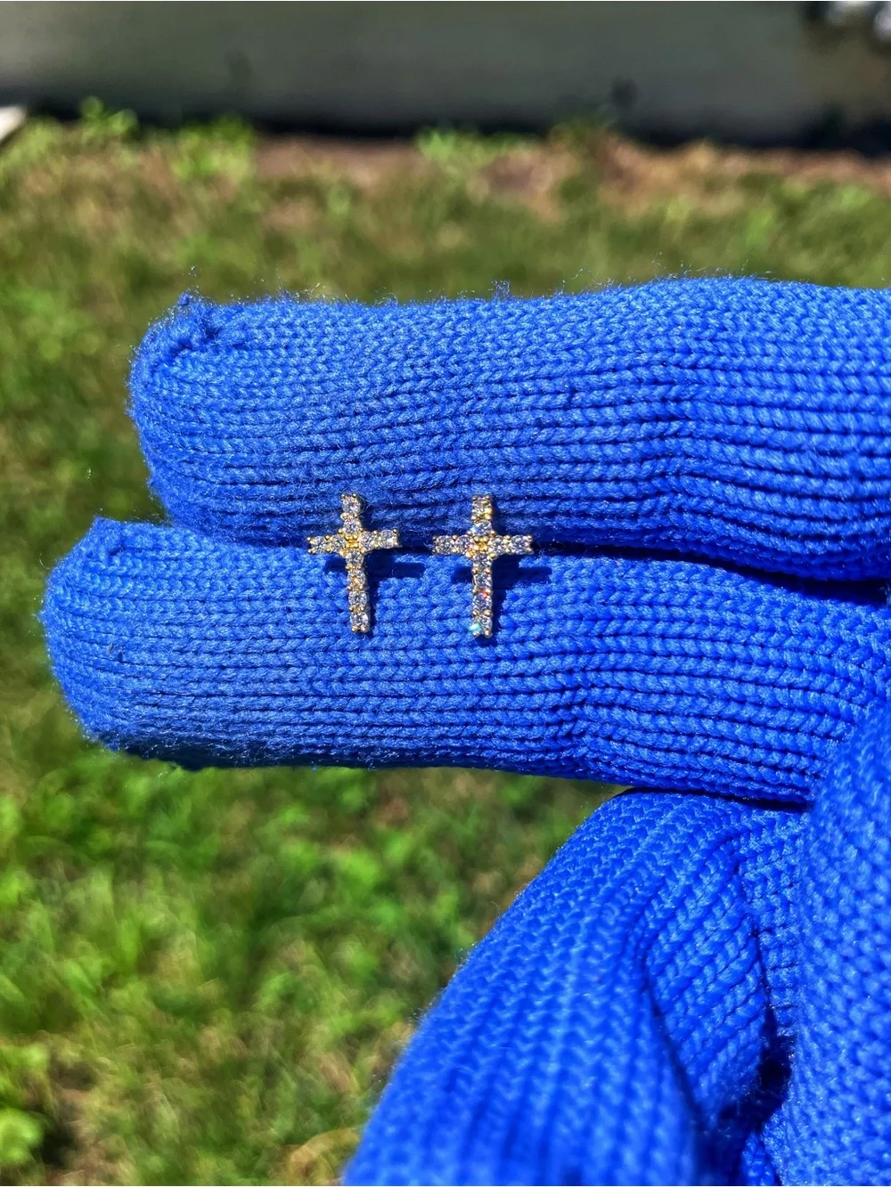 Brand New 925 Sterling Silver (Gold) Moissanite Cross Earrings